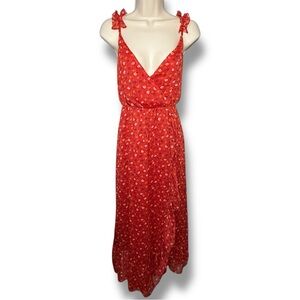 Madewell Women’s Ruffle-Strap Wrap Dress Metallic Stripe Prairie Posies Size 8